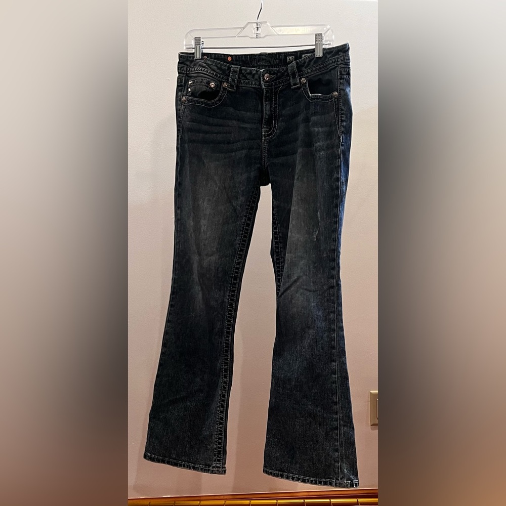 Miss Me Mid Rise Boot Cut Stonewashed Embroidered and Embellished Jeans